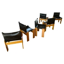 Pamono Monk Dining Chairs and Table in Black Leather and Beech by Tobia & Afra Scarpa for Molteni, 1973, Set of 7><noscript><img width=