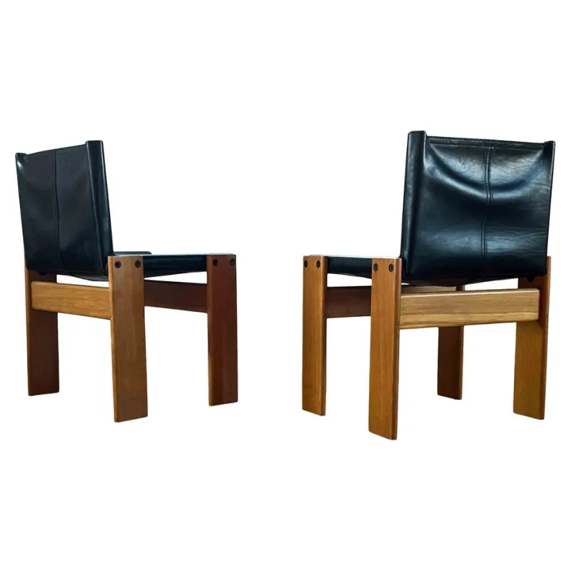 Pamono Monk Dining Chairs and Table in Black Leather and Beech by Tobia & Afra Scarpa for Molteni, 1973, Set of 7> Office Chairs