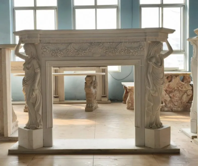 Outlet Pamono Monumental Neoclassical Hand-Carved Marble Fireplace Mantle