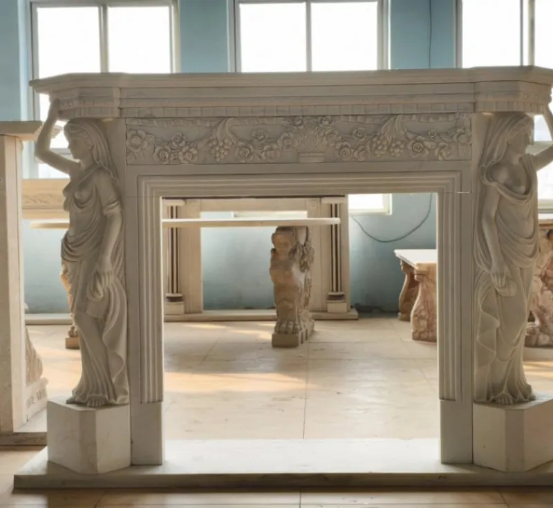 Outlet Pamono Monumental Neoclassical Hand-Carved Marble Fireplace Mantle