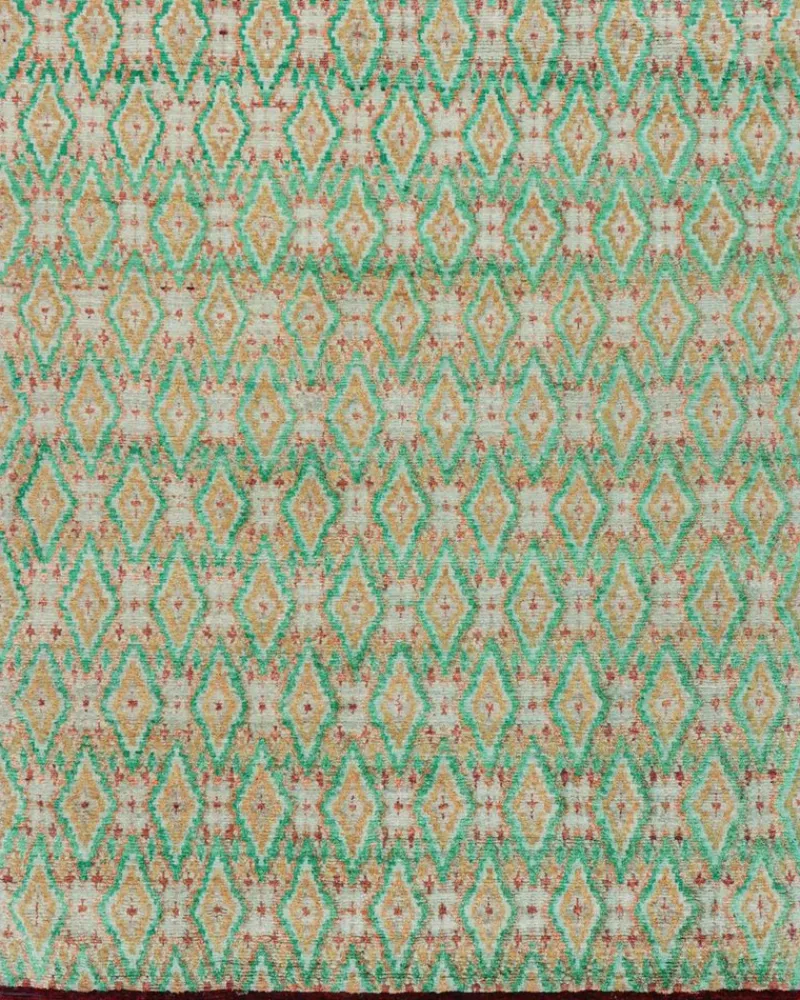 Pamono Moroccan Style Rug in Green and Gold Diamond Patterns from R&K Principal Jahanshah Nazmiyal> Carpets & Textiles|Carpets & Textiles