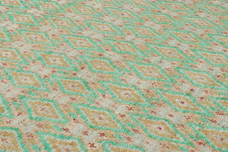 Pamono Moroccan Style Rug in Green and Gold Diamond Patterns from R&K Principal Jahanshah Nazmiyal> Carpets & Textiles|Carpets & Textiles
