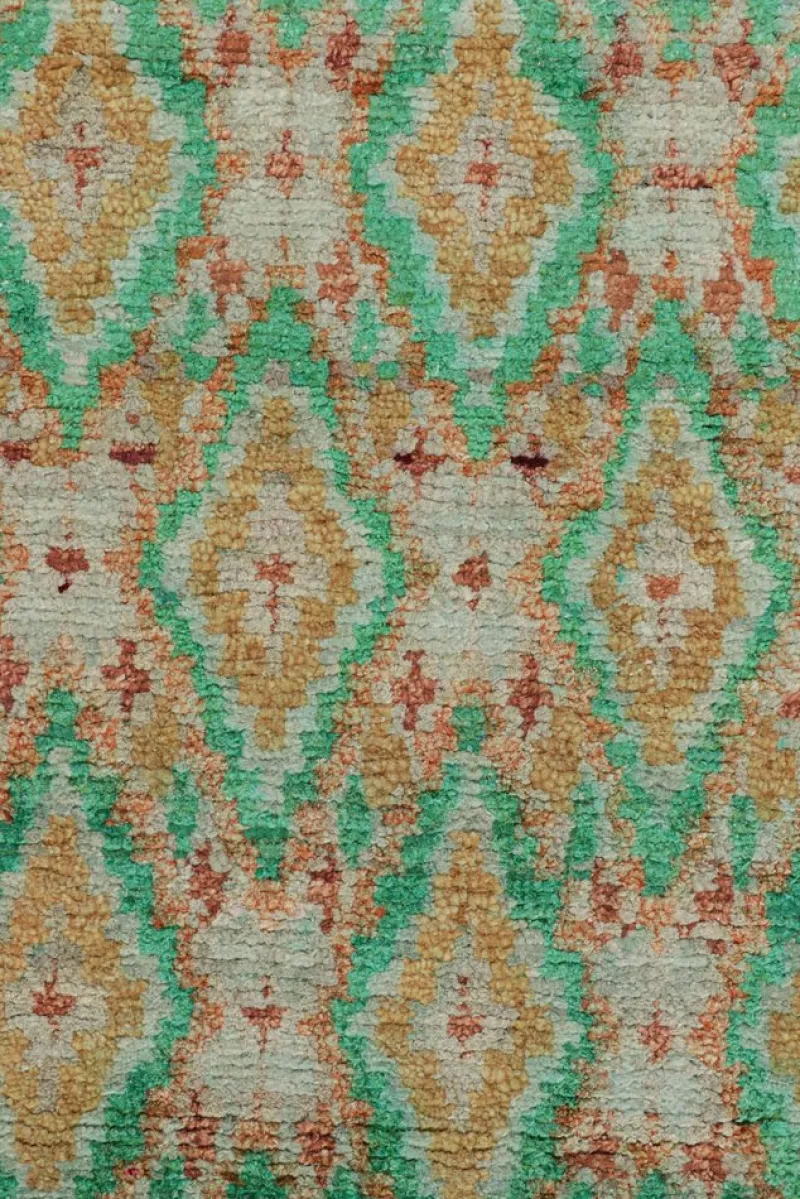 Pamono Moroccan Style Rug in Green and Gold Diamond Patterns from R&K Principal Jahanshah Nazmiyal> Carpets & Textiles|Carpets & Textiles