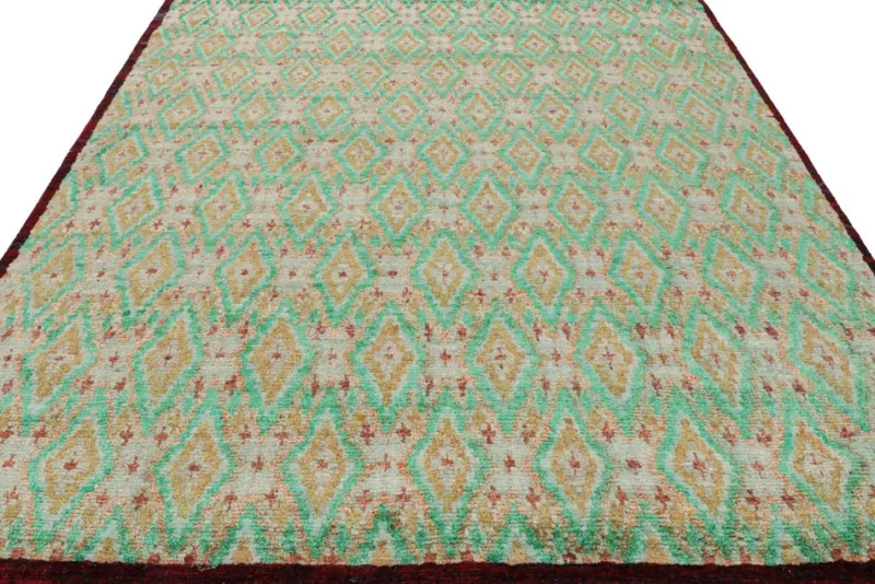 Pamono Moroccan Style Rug in Green and Gold Diamond Patterns from R&K Principal Jahanshah Nazmiyal> Carpets & Textiles|Carpets & Textiles