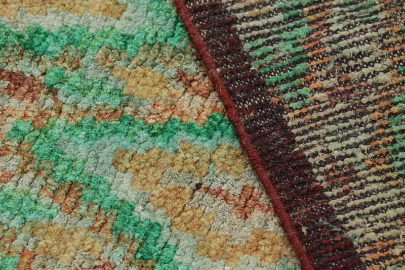 Pamono Moroccan Style Rug in Green and Gold Diamond Patterns from R&K Principal Jahanshah Nazmiyal> Carpets & Textiles|Carpets & Textiles