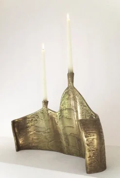 Pamono Motionless Light Double Candelabrum in Brass Resin by Atelier Ellery> Tabletop|Candleholders