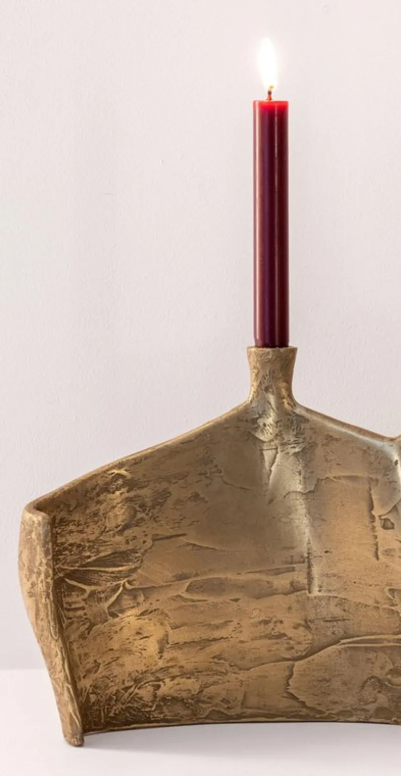 Pamono Motionless Light Double Candelabrum in Brass Resin by Atelier Ellery> Tabletop|Candleholders