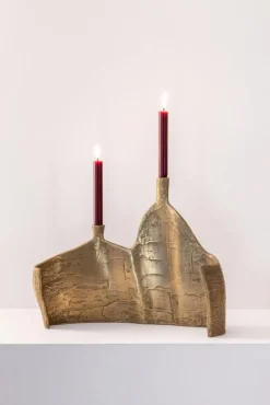 Pamono Motionless Light Double Candelabrum in Brass Resin by Atelier Ellery><noscript><img width=
