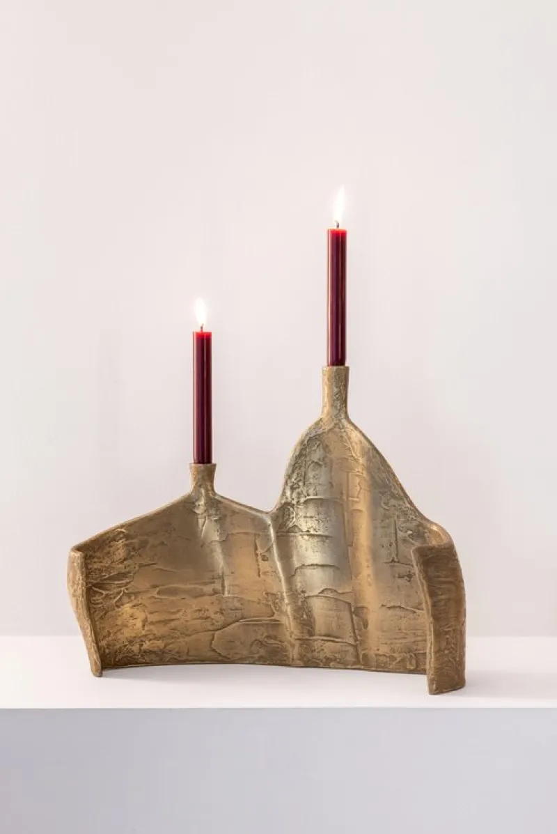 Pamono Motionless Light Double Candelabrum in Brass Resin by Atelier Ellery> Tabletop|Candleholders