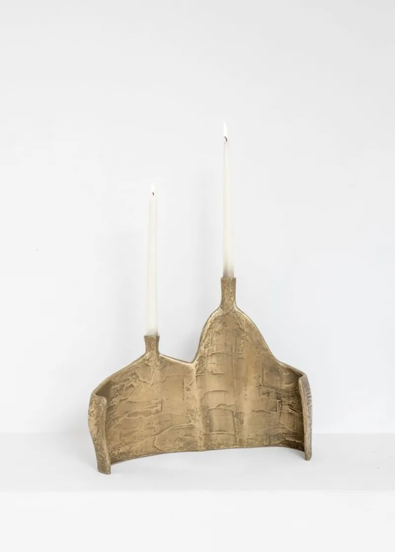 Pamono Motionless Light Double Candelabrum in Brass Resin by Atelier Ellery> Tabletop|Candleholders