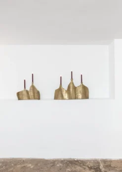 Pamono Motionless Light Double Candelabrum in Brass Resin by Atelier Ellery><noscript><img width=