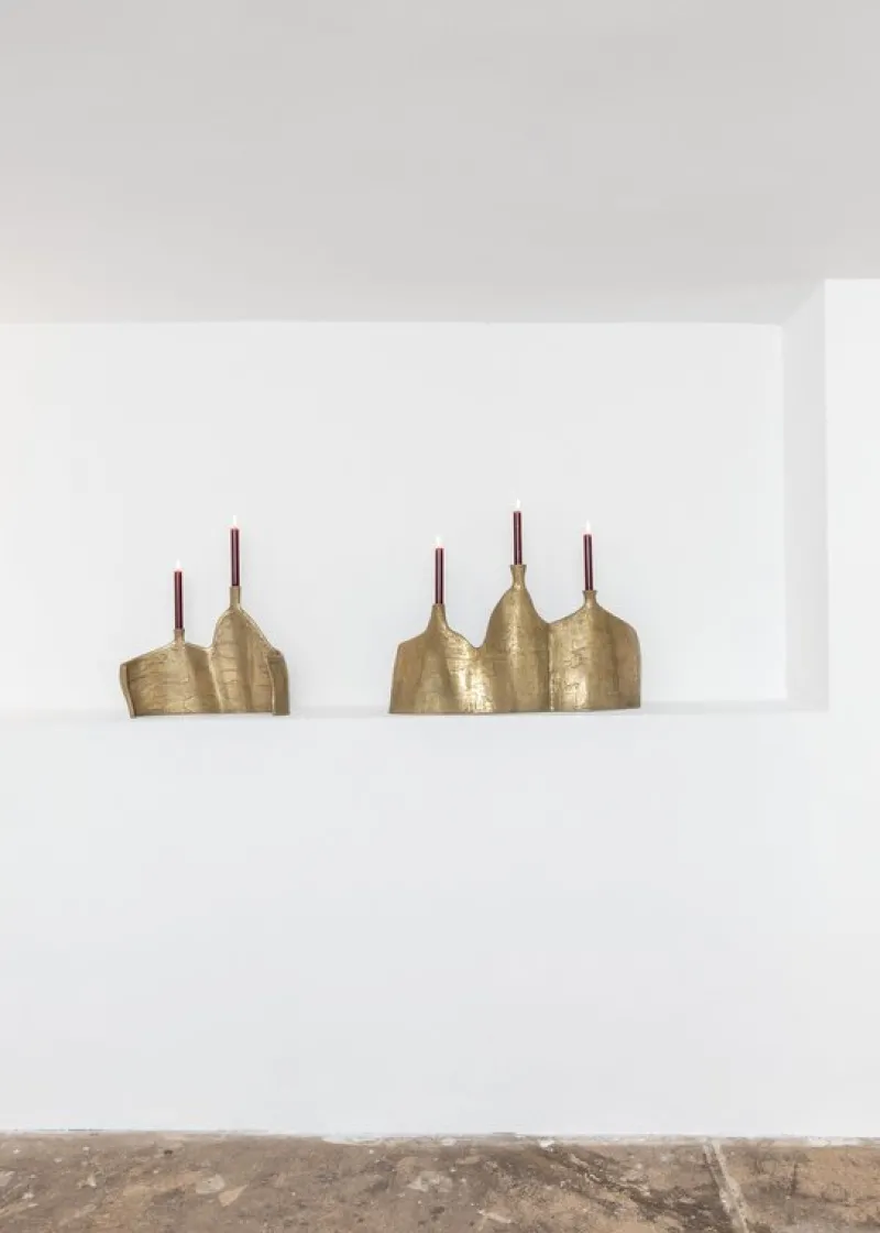 Pamono Motionless Light Double Candelabrum in Brass Resin by Atelier Ellery> Tabletop|Candleholders