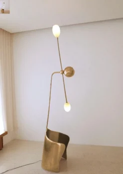 Pamono Moulin Floor Lamp in Brass and Hand-Blown Glass by Atelier Ellery><noscript><img width=