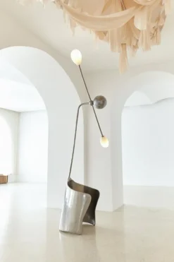 Pamono Moulin Floor Lamp in Brass and Hand-Blown Glass by Atelier Ellery><noscript><img width=