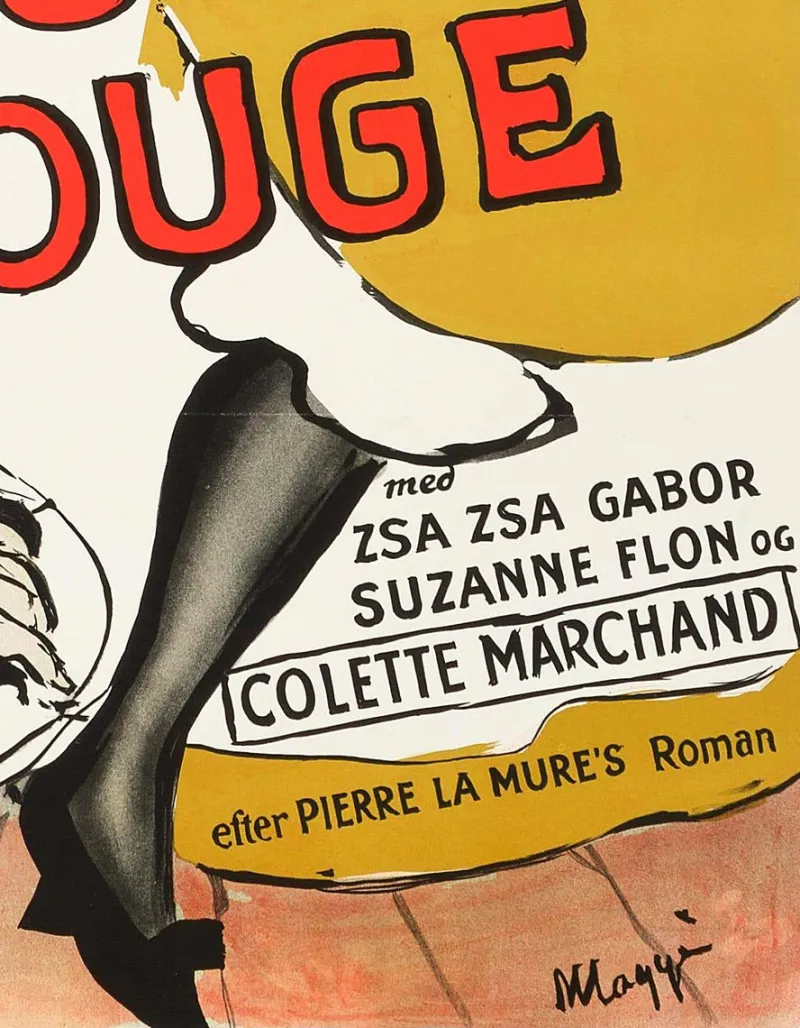Sale Pamono Moulin Rouge Original Vintage Movie Poster by Maggi Baaring, Danish, 1955