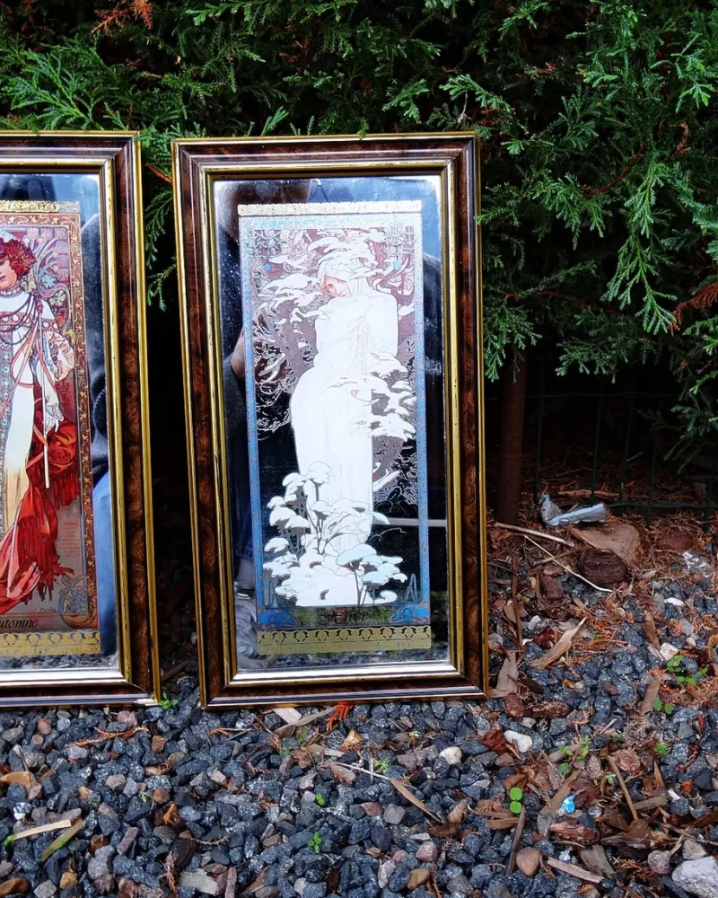 Pamono Mucha Silkscreened Wall Mirror, 1970> Mirrors