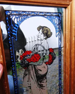 Hot Pamono Mucha Silkscreened Wall Mirror, 1970
