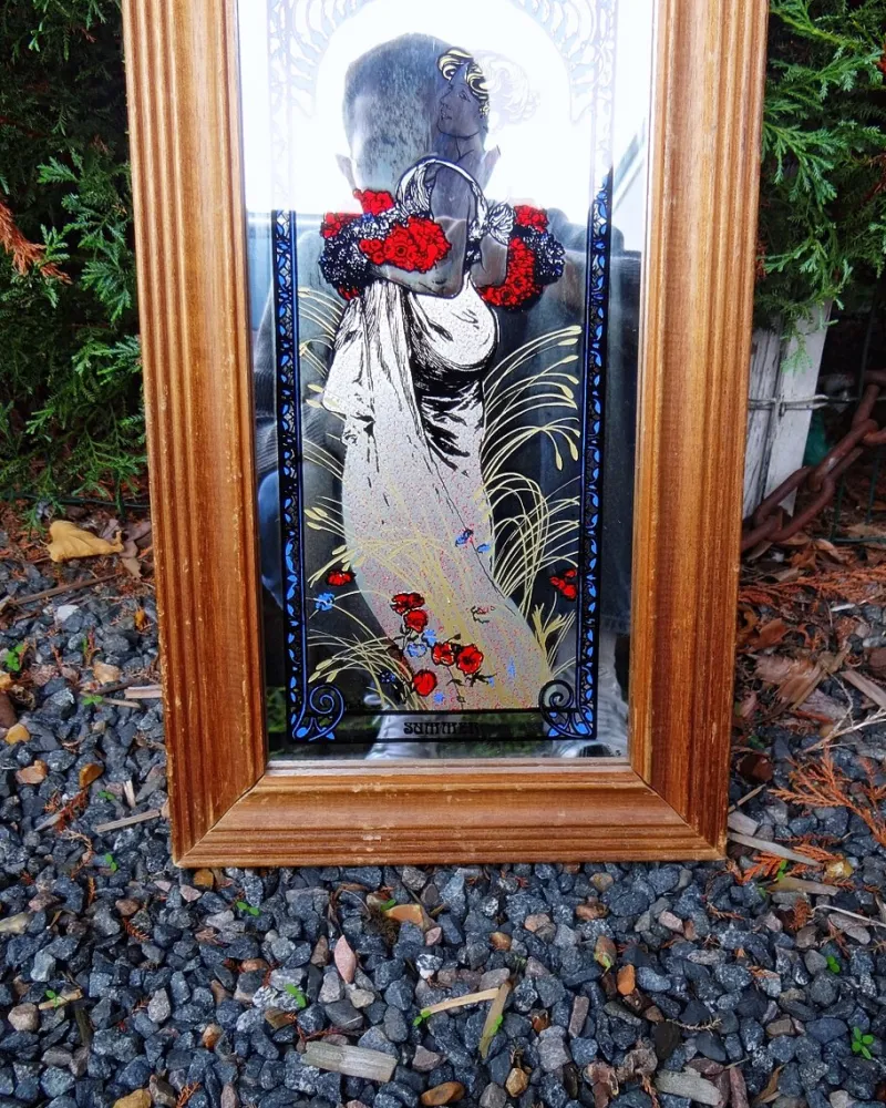 Hot Pamono Mucha Silkscreened Wall Mirror, 1970