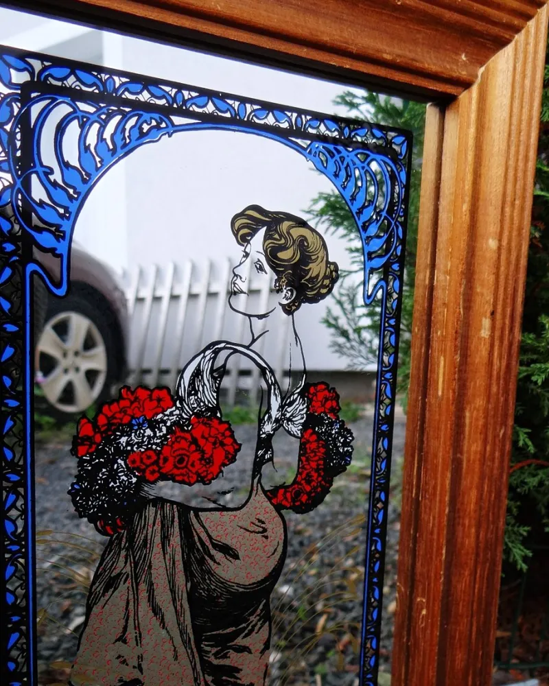 Hot Pamono Mucha Silkscreened Wall Mirror, 1970