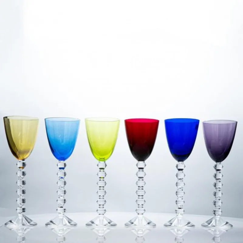 New Pamono Multi Color Baccarat Wine Crystal Glasses, France, 1960, Set of 6
