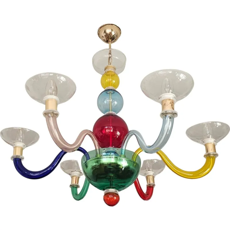 Clearance Pamono Multicolor Murano Glass Chandelier in style of Gio Ponti for Venini, Italy, 1970s