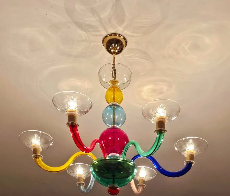 Clearance Pamono Multicolor Murano Glass Chandelier in style of Gio Ponti for Venini, Italy, 1970s