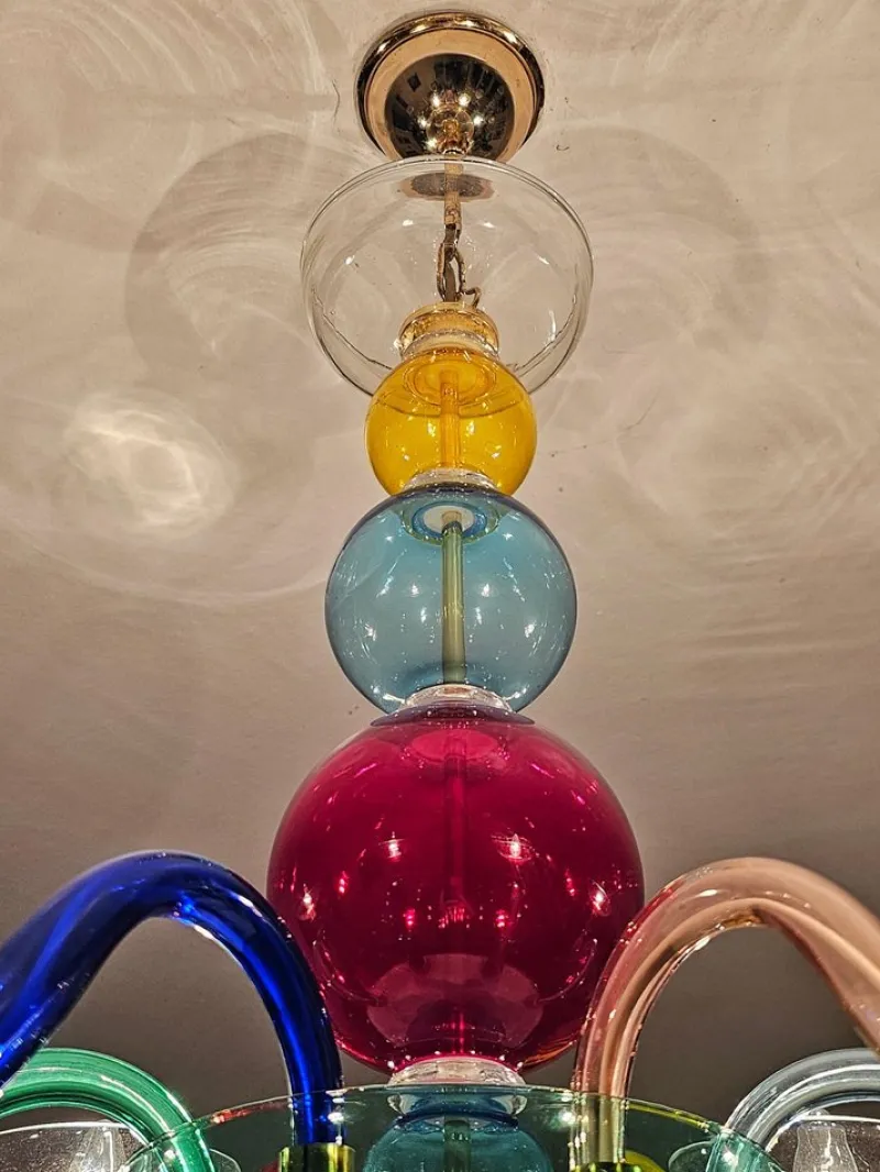 Clearance Pamono Multicolor Murano Glass Chandelier in style of Gio Ponti for Venini, Italy, 1970s