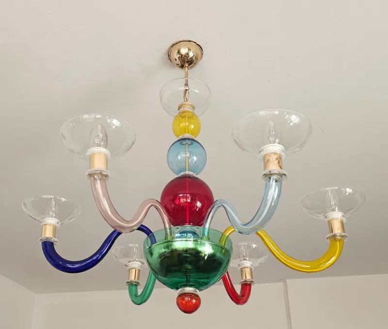 Clearance Pamono Multicolor Murano Glass Chandelier in style of Gio Ponti for Venini, Italy, 1970s