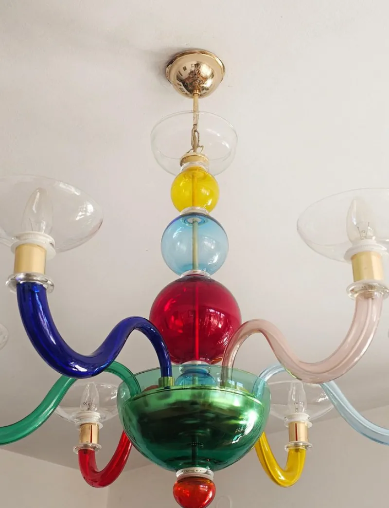 Clearance Pamono Multicolor Murano Glass Chandelier in style of Gio Ponti for Venini, Italy, 1970s