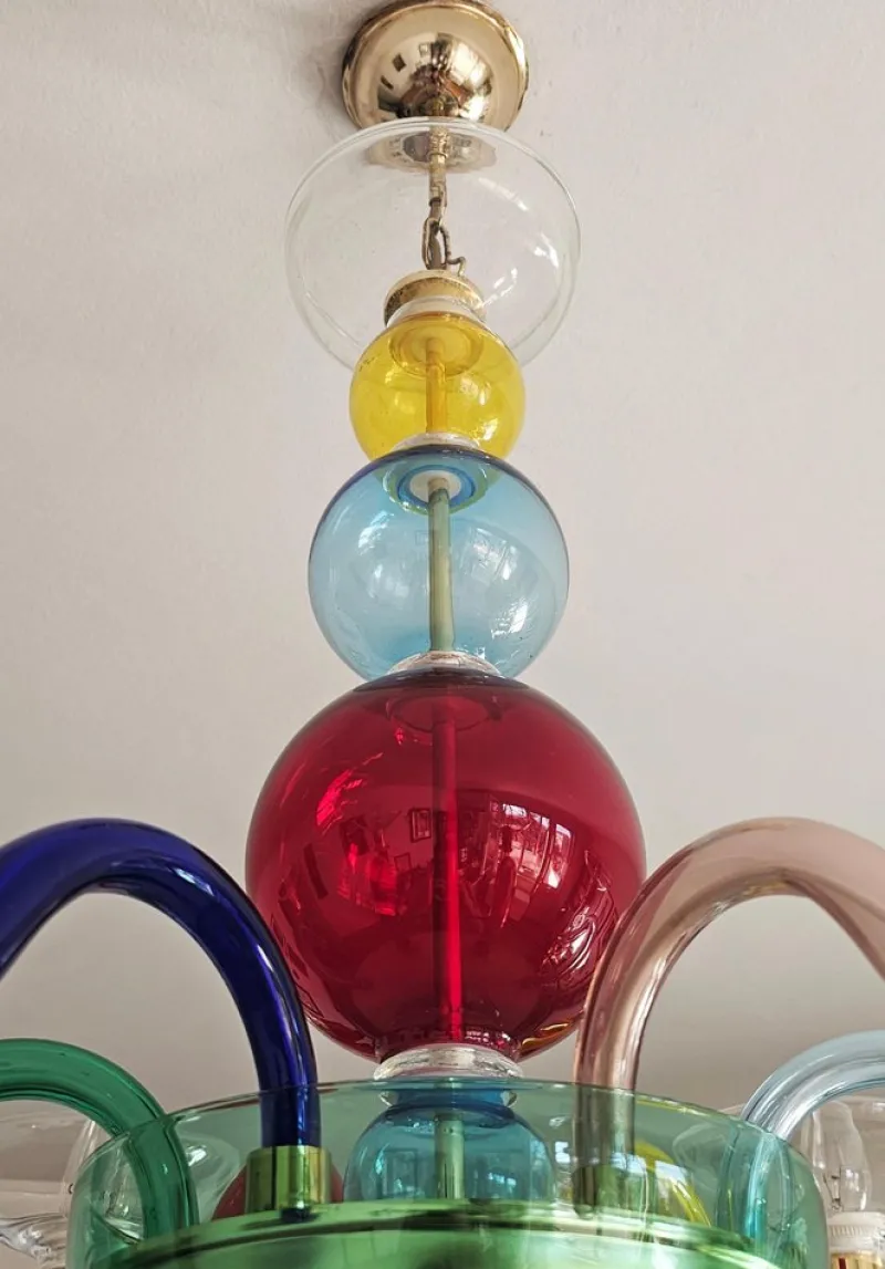 Clearance Pamono Multicolor Murano Glass Chandelier in style of Gio Ponti for Venini, Italy, 1970s