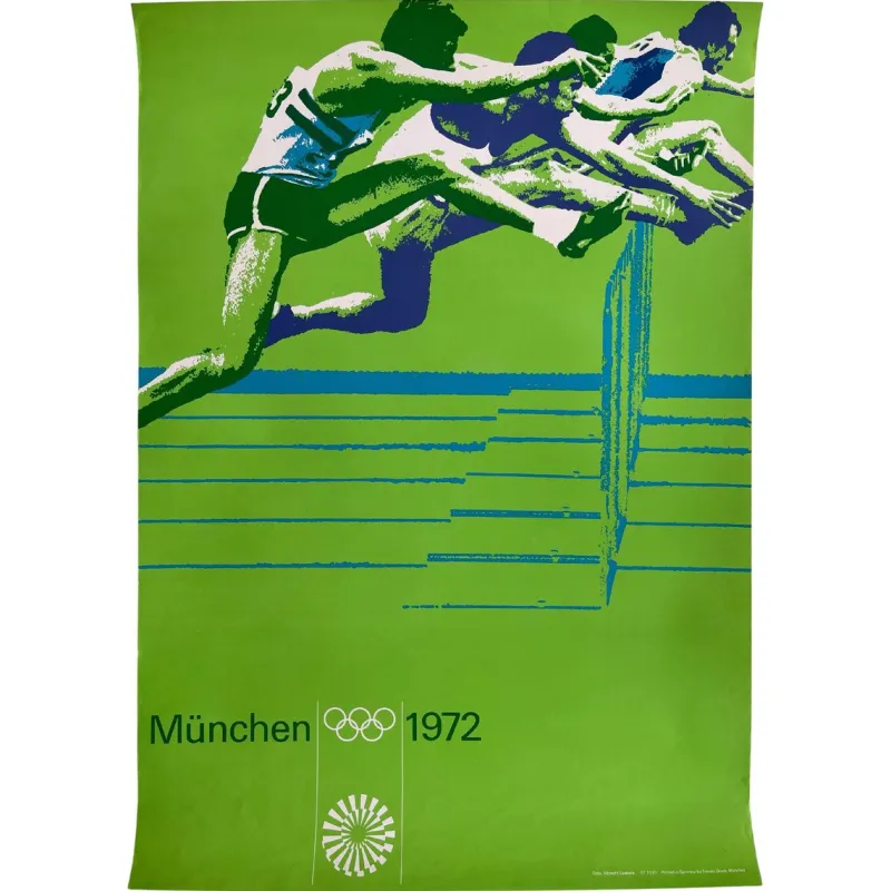 Pamono Munich Olympic Games Running over Obstacles Poster by Otl Aicher, 1972> Posters