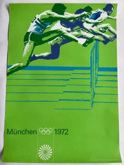Pamono Munich Olympic Games Running over Obstacles Poster by Otl Aicher, 1972><noscript><img width=