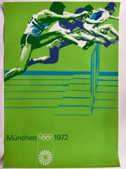 Pamono Munich Olympic Games Running over Obstacles Poster by Otl Aicher, 1972><noscript><img width=