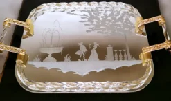 Pamono Murano Barovier Style Vanity Tray with Etched Mirror and Twisted Glass Rope> Trays