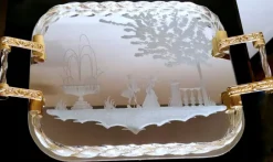 Pamono Murano Barovier Style Vanity Tray with Etched Mirror and Twisted Glass Rope><noscript><img width=
