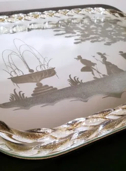Pamono Murano Barovier Style Vanity Tray with Etched Mirror and Twisted Glass Rope><noscript><img width=