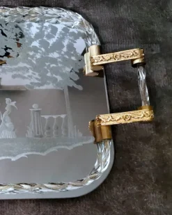 Pamono Murano Barovier Style Vanity Tray with Etched Mirror and Twisted Glass Rope><noscript><img width=