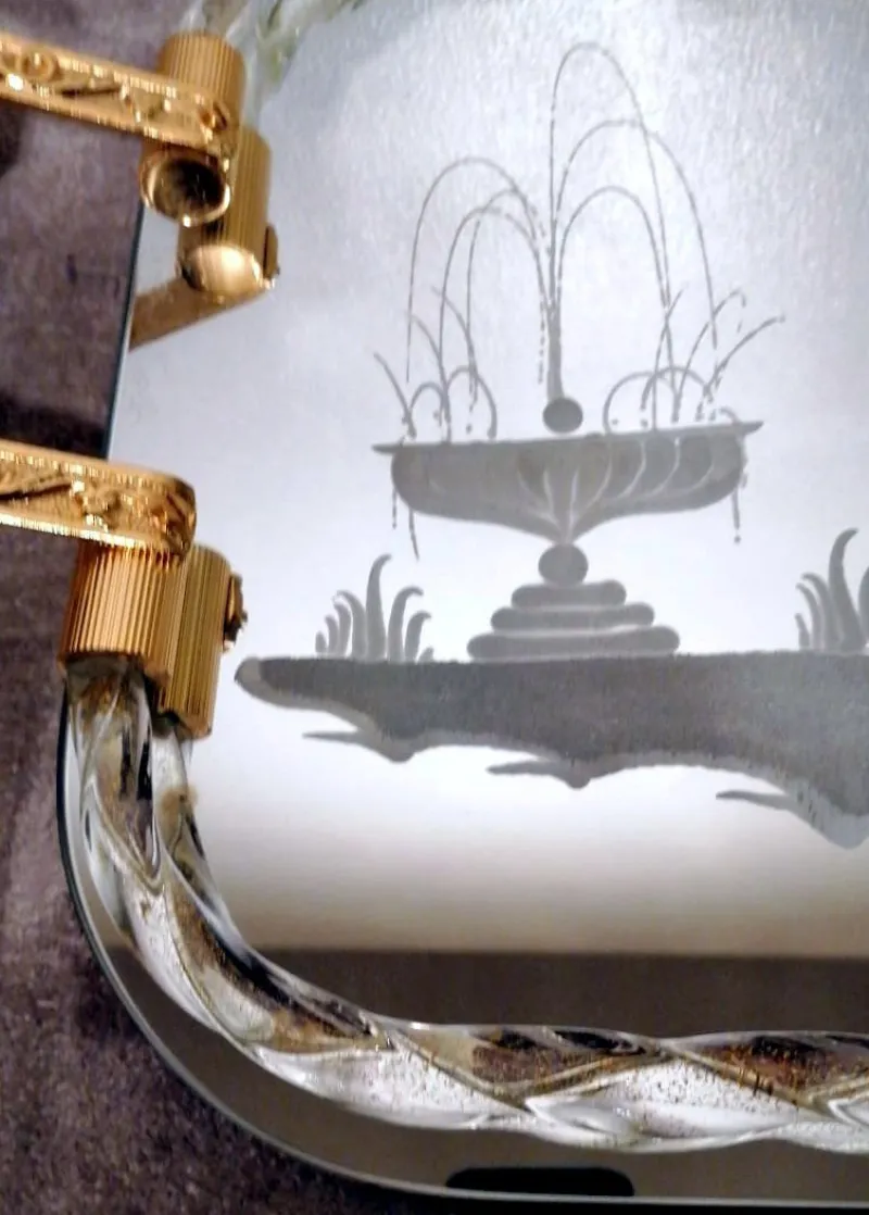 Pamono Murano Barovier Style Vanity Tray with Etched Mirror and Twisted Glass Rope> Trays