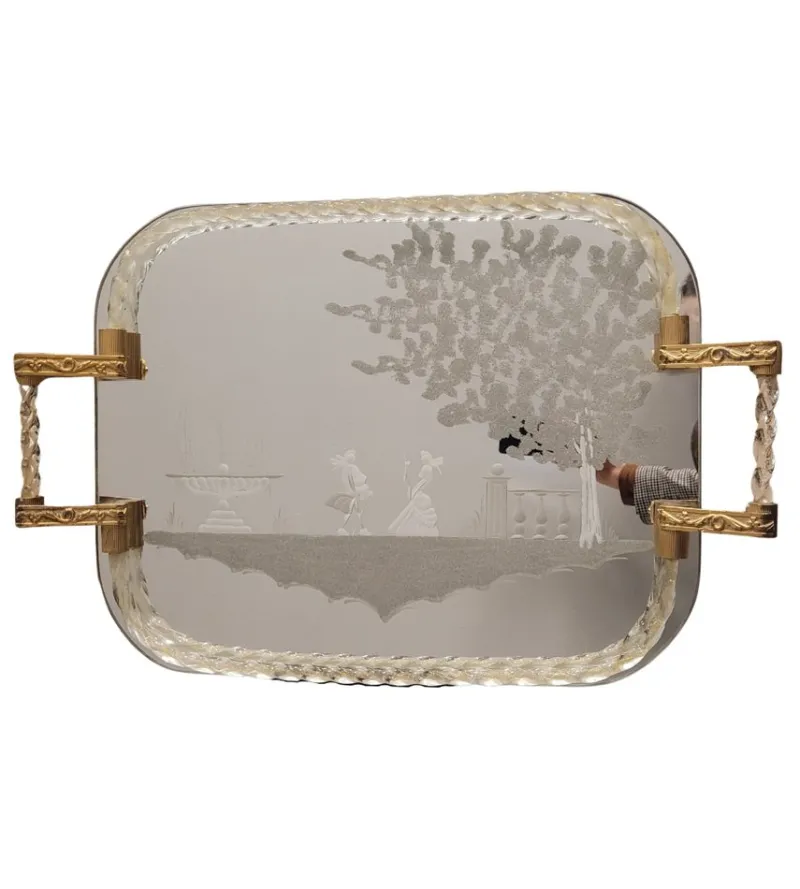 Pamono Murano Glass and Gold Tray after Barovier & Toso, Italy, 1950s