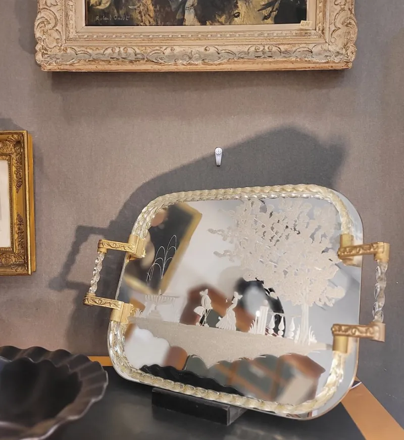 Pamono Murano Glass and Gold Tray after Barovier & Toso, Italy, 1950s