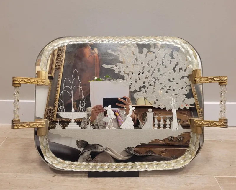 Pamono Murano Glass and Gold Tray after Barovier & Toso, Italy, 1950s