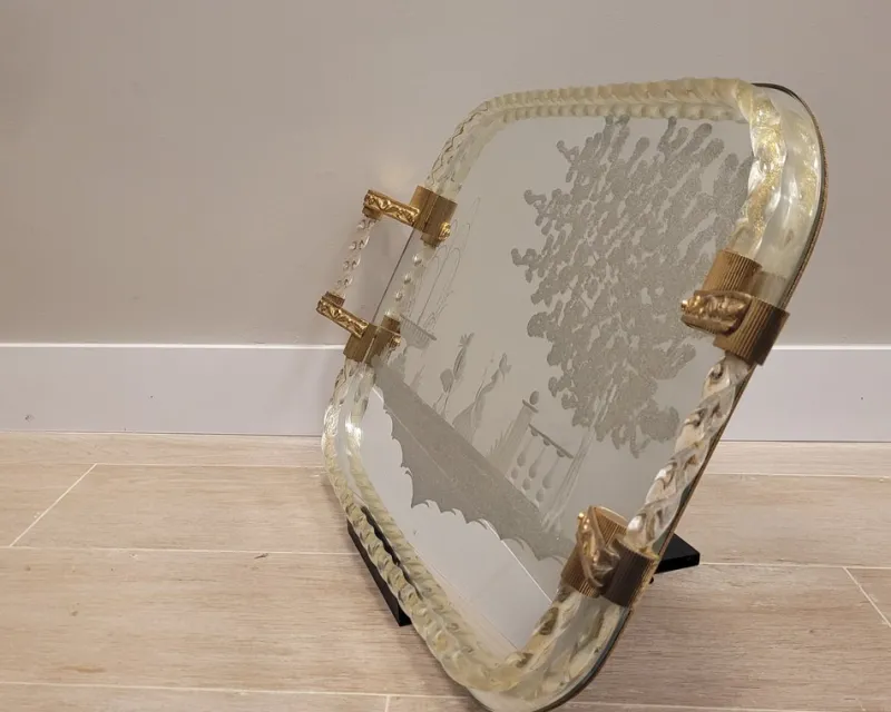 Pamono Murano Glass and Gold Tray after Barovier & Toso, Italy, 1950s