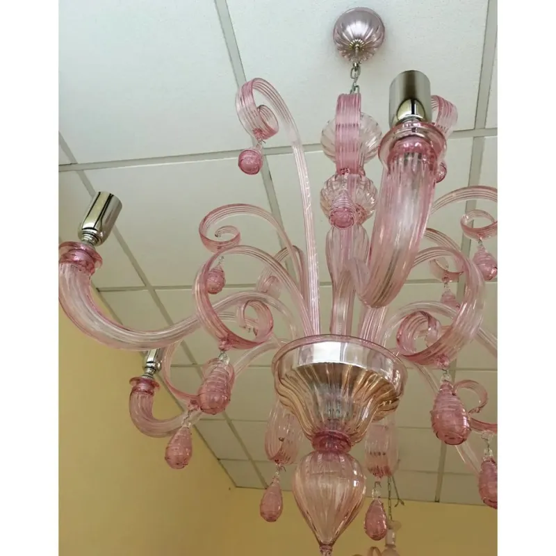 Pamono Murano Glass Chandelier in Pink by Simoeng> Ceiling Lights