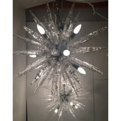 Pamono Murano Glass Ice Clear Sputnik Chandeliers by Simoeng, Set of 2> Ceiling Lights