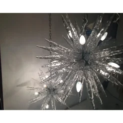 Pamono Murano Glass Ice Clear Sputnik Chandeliers by Simoeng, Set of 2><noscript><img width=