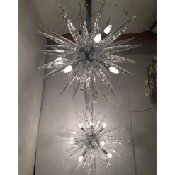 Pamono Murano Glass Ice Clear Sputnik Chandeliers by Simoeng, Set of 2><noscript><img width=
