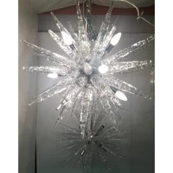 Pamono Murano Glass Ice Clear Sputnik Chandeliers by Simoeng, Set of 2><noscript><img width=