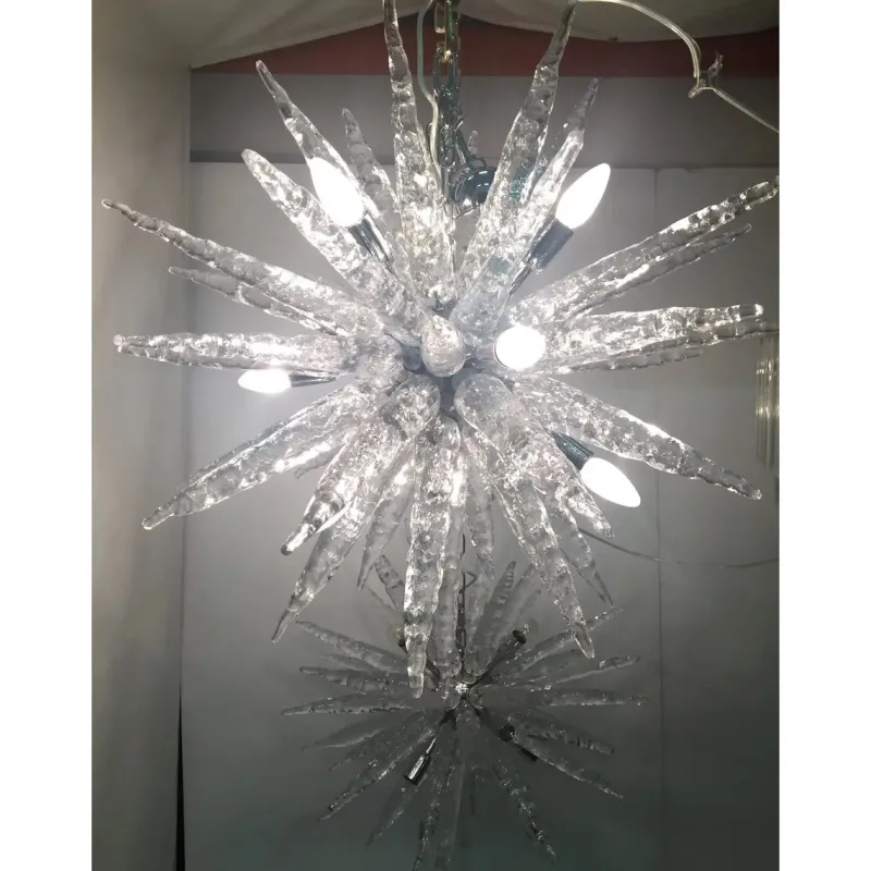 Pamono Murano Glass Ice Clear Sputnik Chandeliers by Simoeng, Set of 2> Ceiling Lights