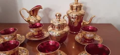 Pamono Murano Glass Tre Fuochi 24 K Gold Coffee Set, 1965, Set of 15> Coffee & Tea Service