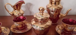 Pamono Murano Glass Tre Fuochi 24 K Gold Coffee Set, 1965, Set of 15><noscript><img width=